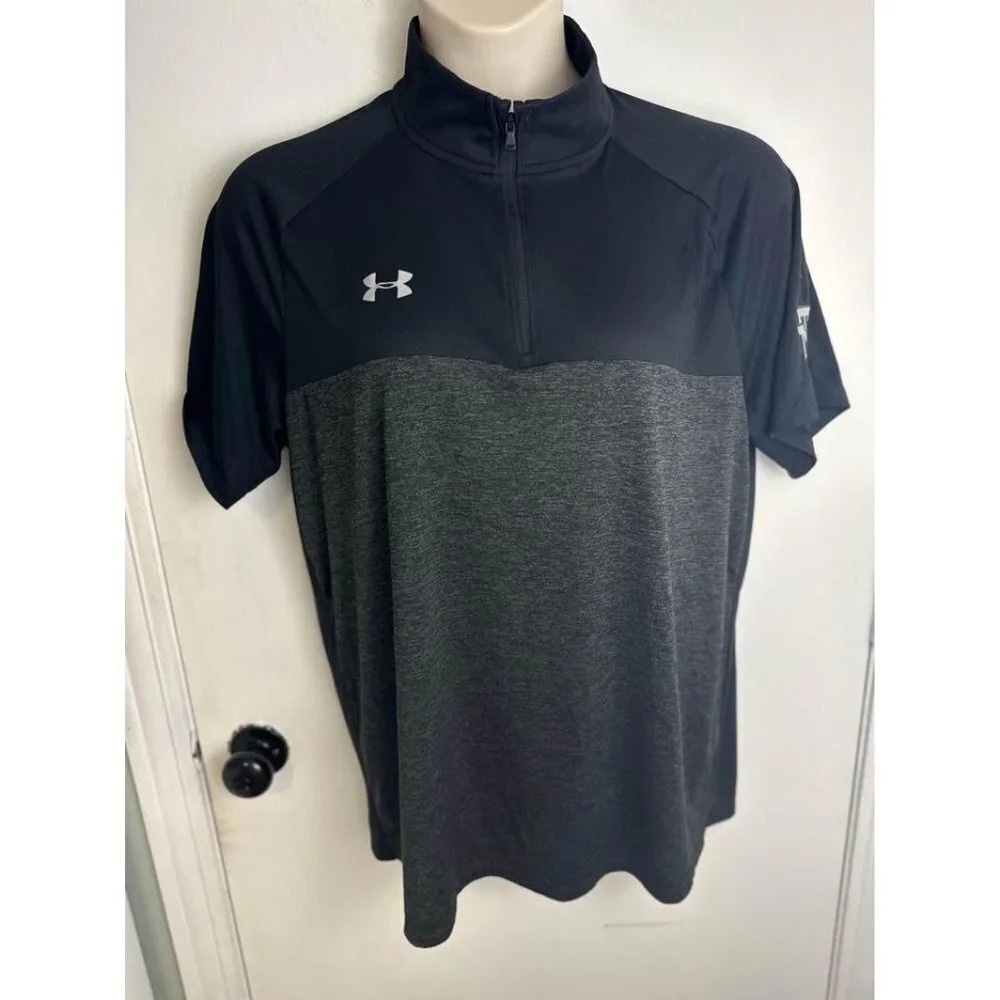 Under Armour black and gray locker short sleeve loose zipper top XL #0708